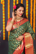 Jyoti Fashion Women's Green Kanchipuram Silk Zari Woven Saree with Blouse