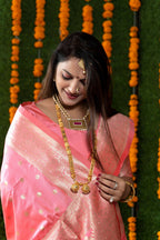 Jyoti Fashion Women's Peach Handloom Banarasi Silk Zari Woven Saree with Blouse - Distacart