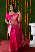 Jyoti Fashion Women's Rani Pink Handloom Banarasi Silk Zari Woven Saree with Blouse - Distacart