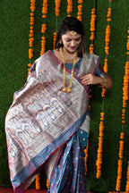 Jyoti Fashion Women's Grey Handloom Banarasi Silk Zari Woven Saree with Blouse - Distacart