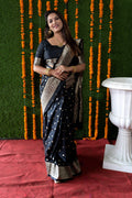 Jyoti Fashion Women's Black Handloom Banarasi Silk Zari Woven Saree with Blouse - Distacart
