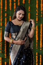 Jyoti Fashion Women's Black Handloom Banarasi Silk Zari Woven Saree with Blouse - Distacart