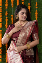 Jyoti Fashion Women's Maroon Handloom Banarasi Silk Zari Woven Saree with Blouse - Distacart