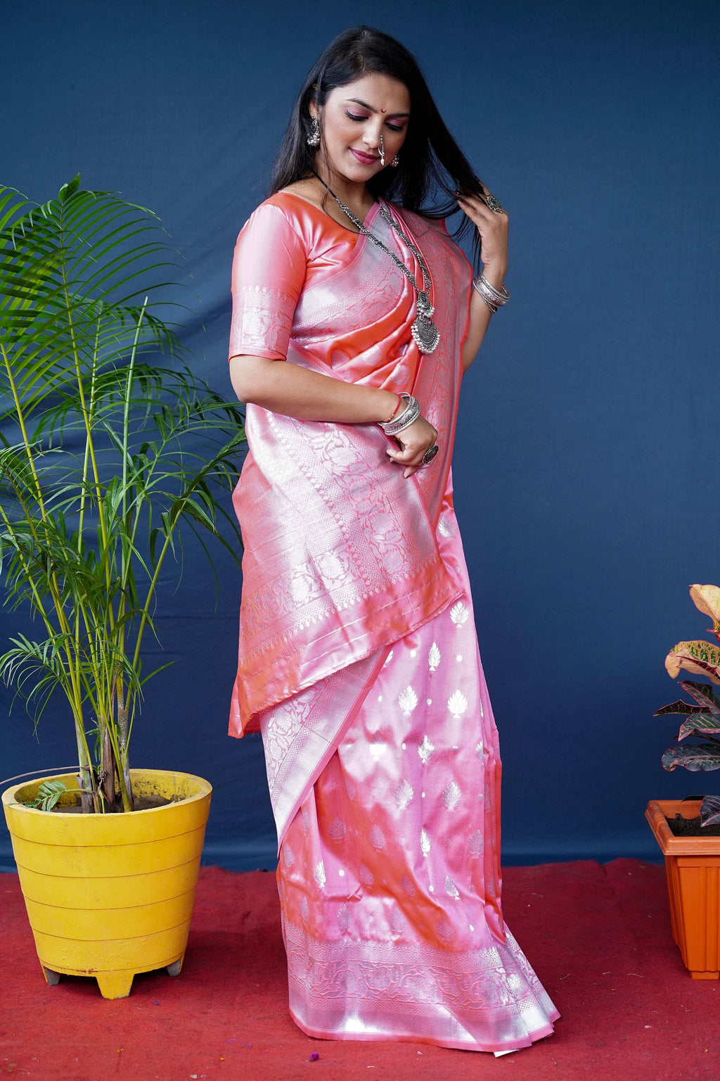 Jyoti Fashion Women's Peach Soft Banarasi Silk Zari Woven Saree with Blouse - Distacart