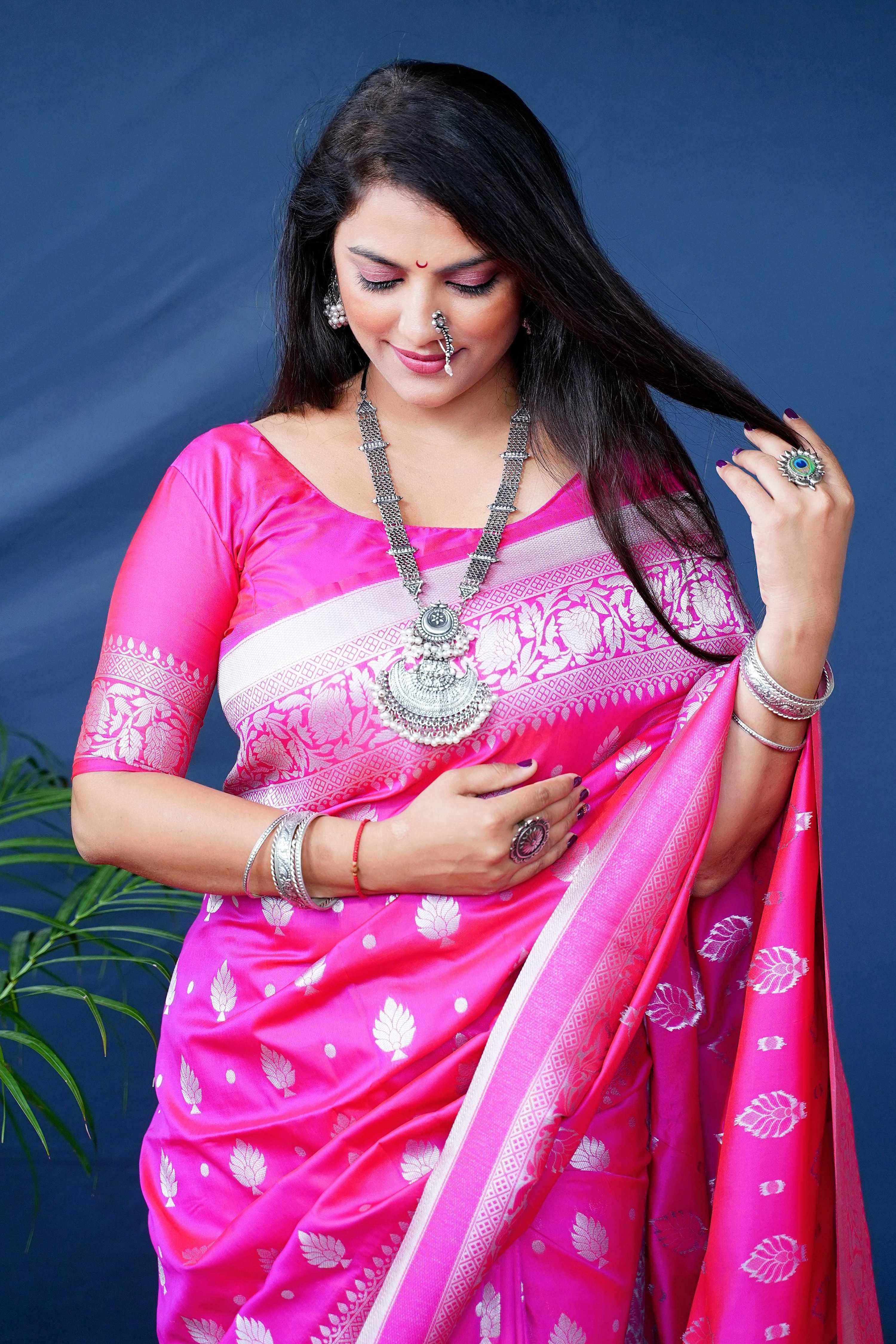 Jyoti Fashion Women's Pink Soft Banarasi Silk Zari Woven Saree with Blouse - Distacart