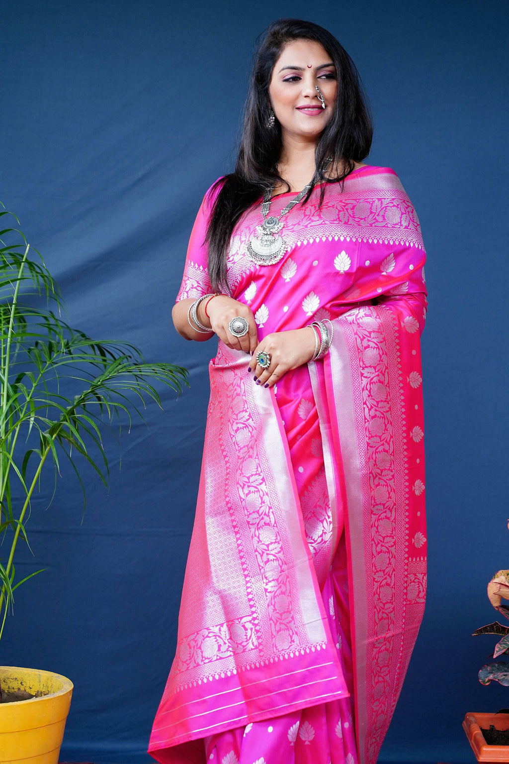 Jyoti Fashion Women's Pink Soft Banarasi Silk Zari Woven Saree with Blouse - Distacart