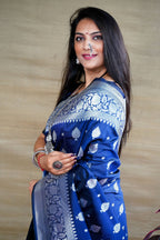 Jyoti Fashion Women's Navy Blue Soft Banarasi Silk Zari Woven Saree with Blouse - Distacart