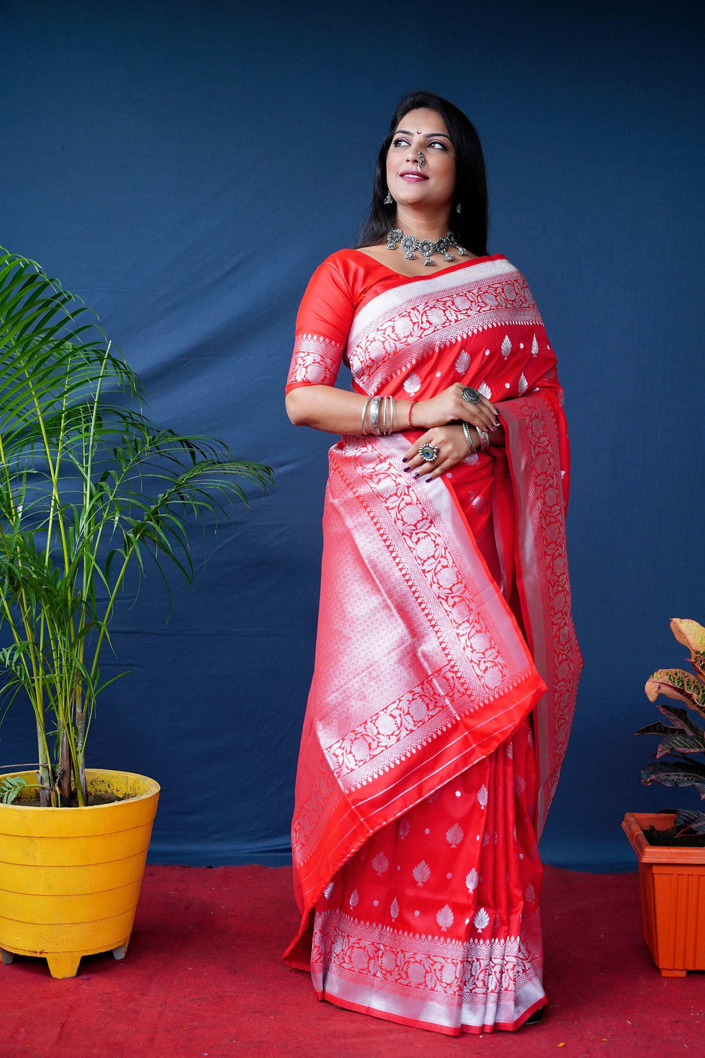 Jyoti Fashion Women's Red Soft Banarasi Silk Zari Woven Saree with Blouse - Distacart