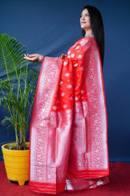 Jyoti Fashion Women's Red Soft Banarasi Silk Zari Woven Saree with Blouse - Distacart