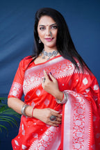 Jyoti Fashion Women's Red Soft Banarasi Silk Zari Woven Saree with Blouse - Distacart