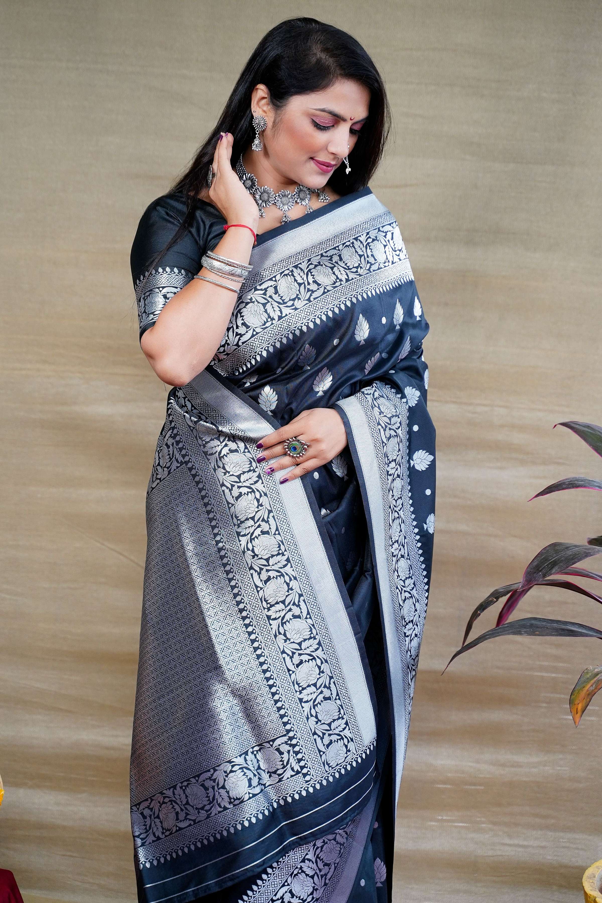 Jyoti Fashion Women's Black Soft Banarasi Silk Zari Woven Saree with Blouse - Distacart