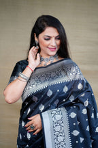 Jyoti Fashion Women's Black Soft Banarasi Silk Zari Woven Saree with Blouse - Distacart