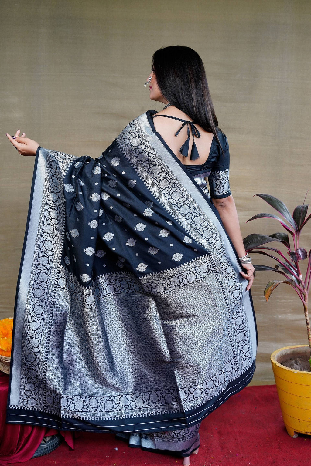 Jyoti Fashion Women's Black Soft Banarasi Silk Zari Woven Saree with Blouse - Distacart