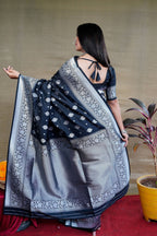 Jyoti Fashion Women's Black Soft Banarasi Silk Zari Woven Saree with Blouse - Distacart
