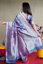 Jyoti Fashion Women's Grey Soft Banarasi Silk Zari Woven Saree with Blouse - Distacart
