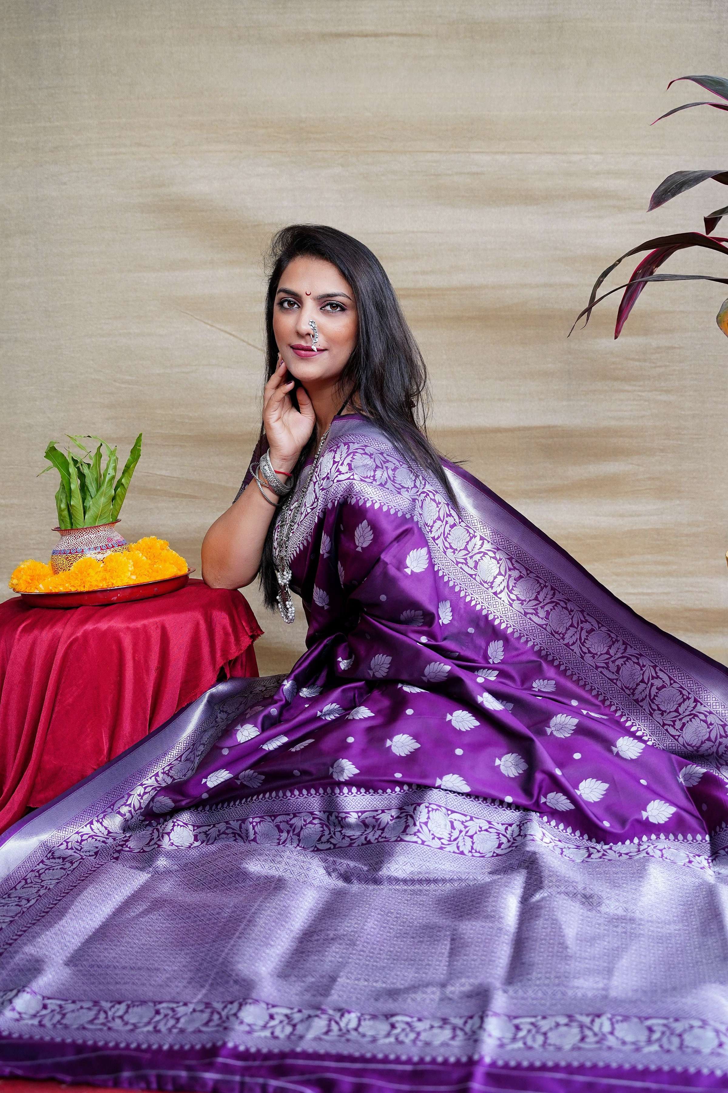 Jyoti Fashion Women's Purple Soft Banarasi Silk Zari Woven Saree with Blouse - Distacart