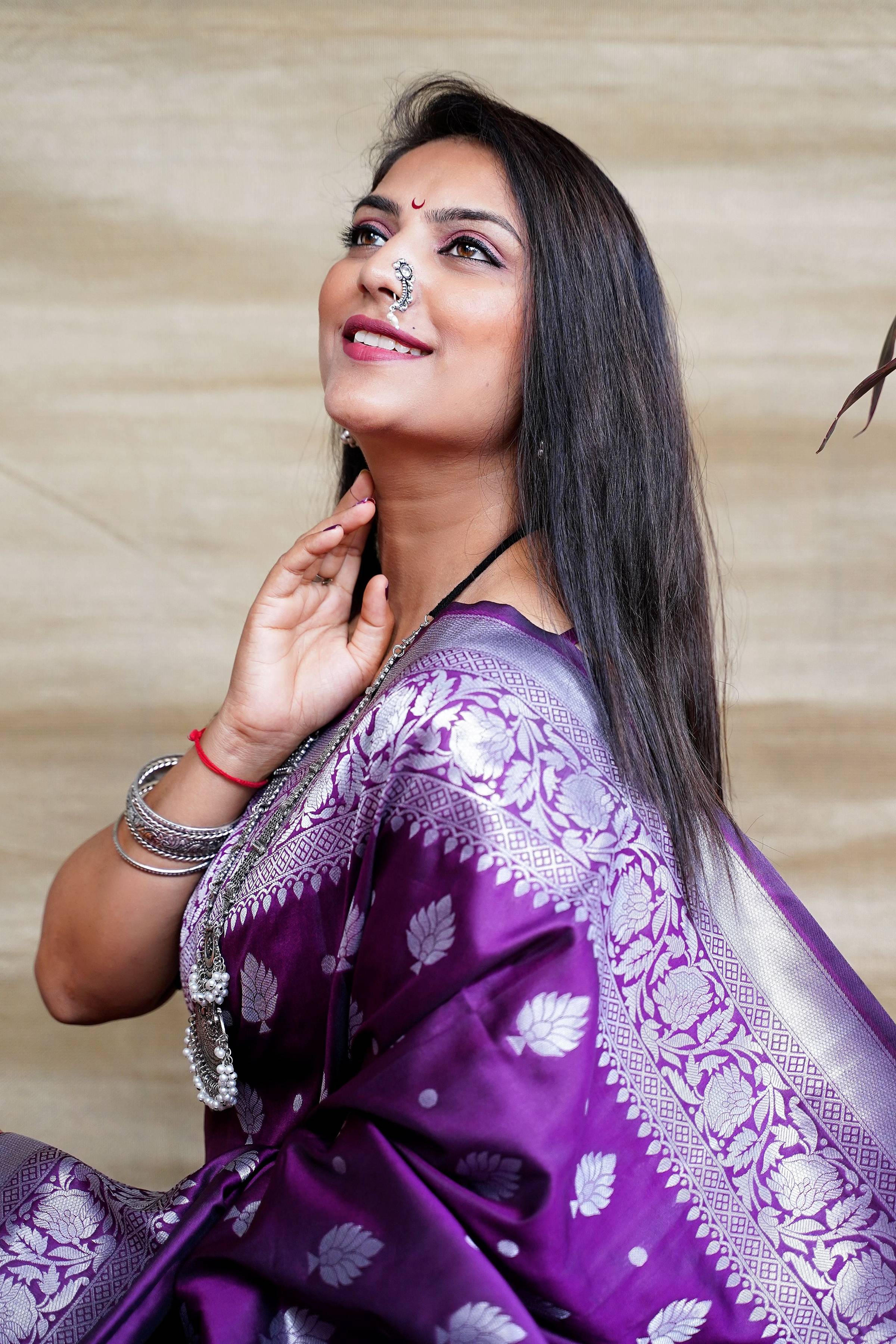 Jyoti Fashion Women's Purple Soft Banarasi Silk Zari Woven Saree with Blouse - Distacart