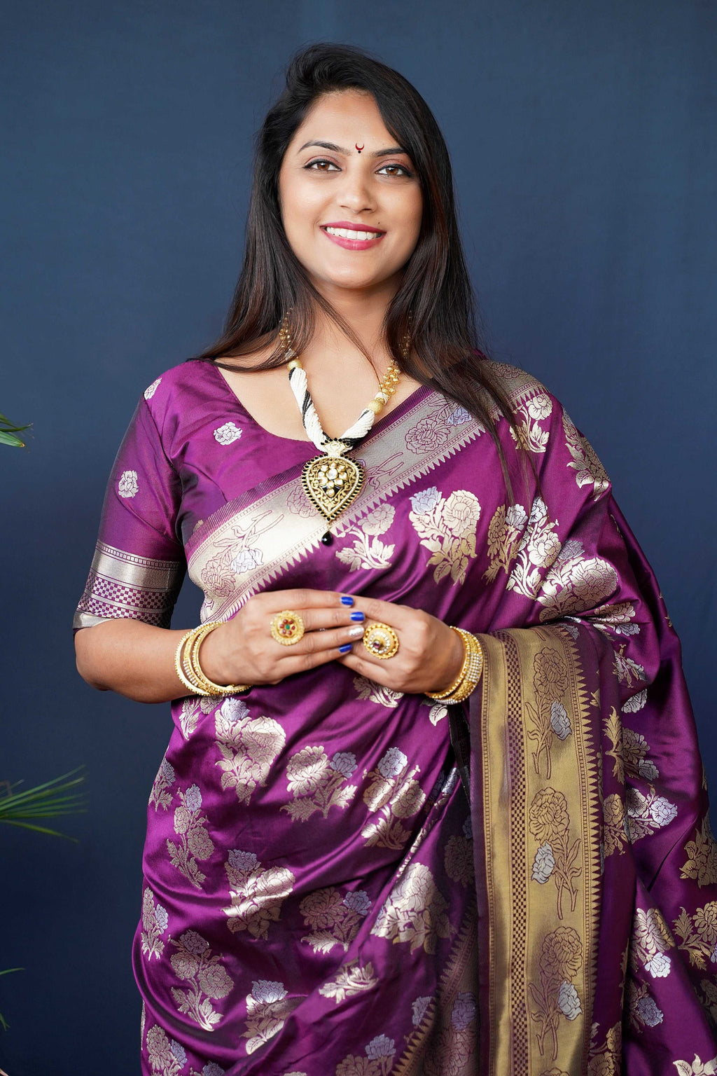 Jyoti Fashion Women's Wine Handloom Banarasi Silk Zari Woven Saree with Blouse - Distacart