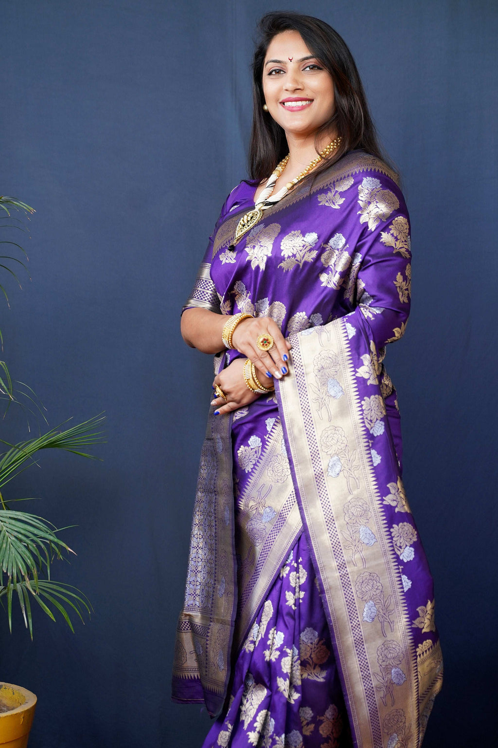 Jyoti Fashion Women's Purple Handloom Banarasi Silk Zari Woven Saree with Blouse - Distacart