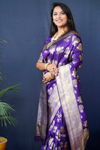 Jyoti Fashion Women's Purple Handloom Banarasi Silk Zari Woven Saree with Blouse - Distacart