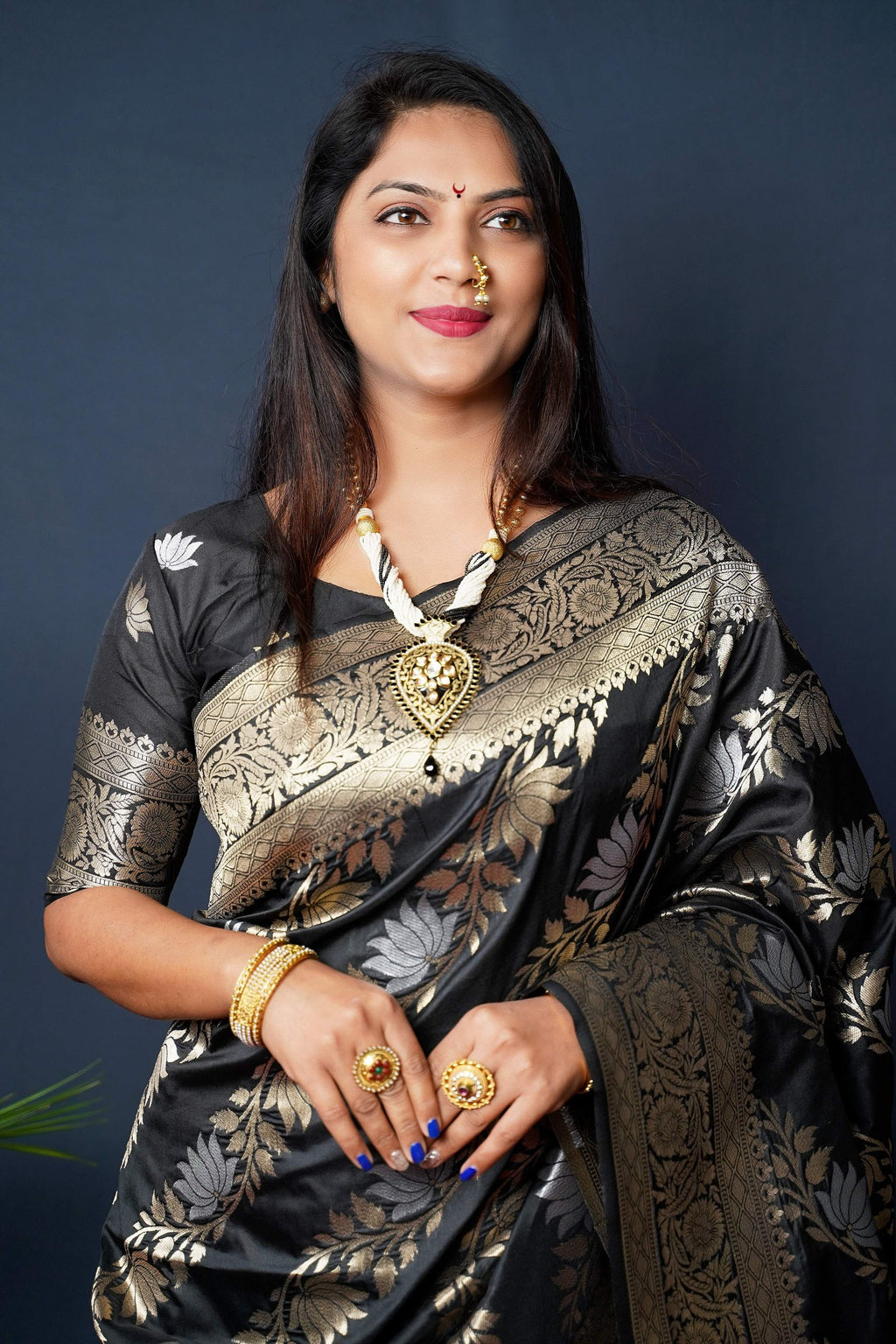 Jyoti Fashion Women's Black Handloom Banarasi Silk Zari Woven Saree with Blouse - Distacart