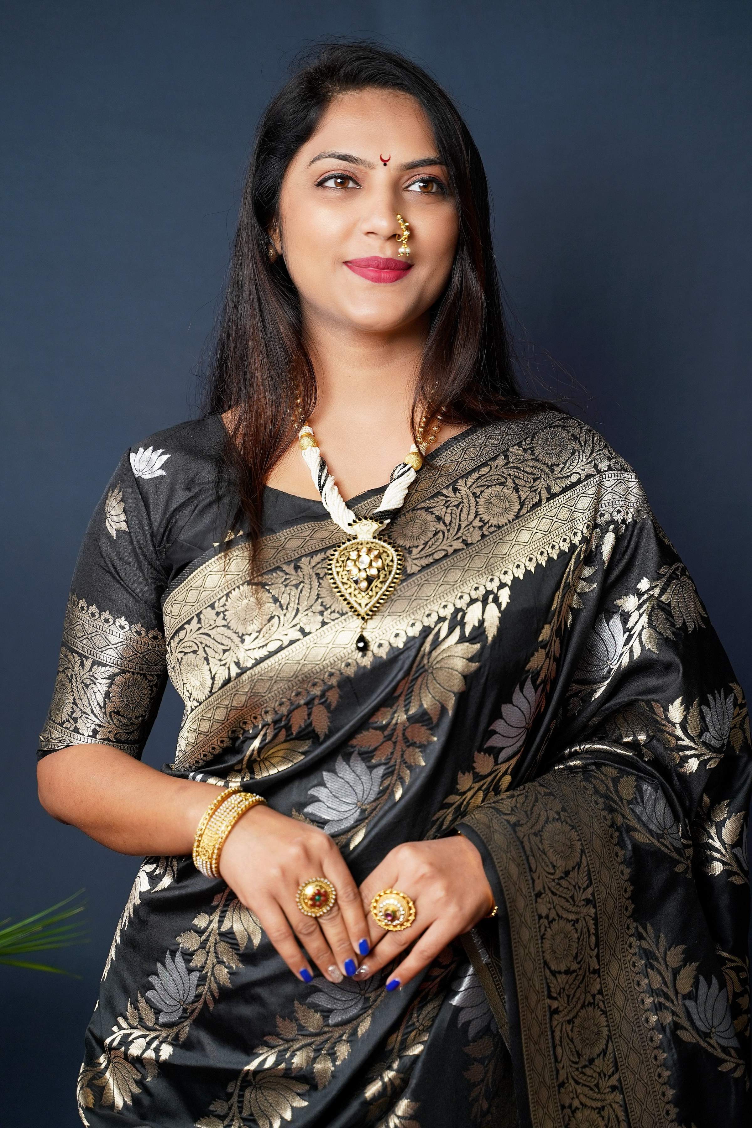 Jyoti Fashion Women's Black Handloom Banarasi Silk Zari Woven Saree with Blouse - Distacart