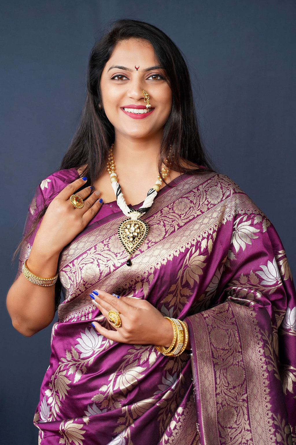 Jyoti Fashion Women's Wine Handloom Banarasi Silk Zari Woven Saree with Blouse - Distacart