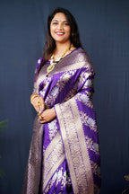 Jyoti Fashion Women's Purple Handloom Banarasi Silk Zari Woven Saree with Blouse - Distacart