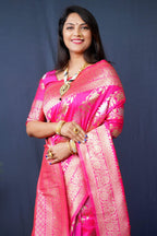 Jyoti Fashion Women's Pink Handloom Banarasi Silk Zari Woven Saree with Blouse - Distacart