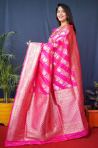 Jyoti Fashion Women's Pink Handloom Banarasi Silk Zari Woven Saree with Blouse - Distacart