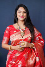 Jyoti Fashion Women's Red Handloom Banarasi Silk Zari Woven Saree with Blouse - Distacart