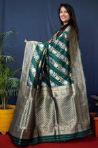 Jyoti Fashion Women's Green Handloom Banarasi Silk Zari Woven Saree with Blouse - Distacart