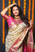 Jyoti Fashion Women's Off White Kanchipuram Silk Zari Woven Saree with Blouse