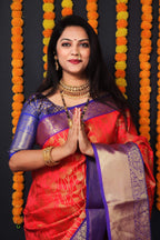 Jyoti Fashion Women's Red Kanchipuram Silk Zari Woven Saree with Blouse