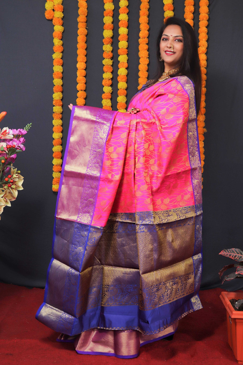 Jyoti Fashion Women's Pink Kanchipuram Silk Zari Woven Saree with Blouse
