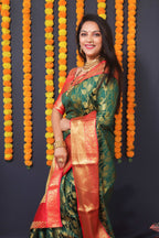 Jyoti Fashion Women's Green Kanchipuram Silk Zari Woven Saree with Blouse