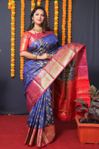 Jyoti Fashion Women's Blue Kanchipuram Silk Zari Woven Saree with Blouse