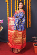 Jyoti Fashion Women's Blue Kanchipuram Silk Zari Woven Saree with Blouse