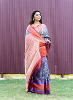 Jyoti Fashion Women's Blue Kanchipuram Silk Zari Woven Saree with Blouse