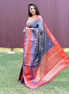 Jyoti Fashion Women's Blue Kanchipuram Silk Zari Woven Saree with Blouse