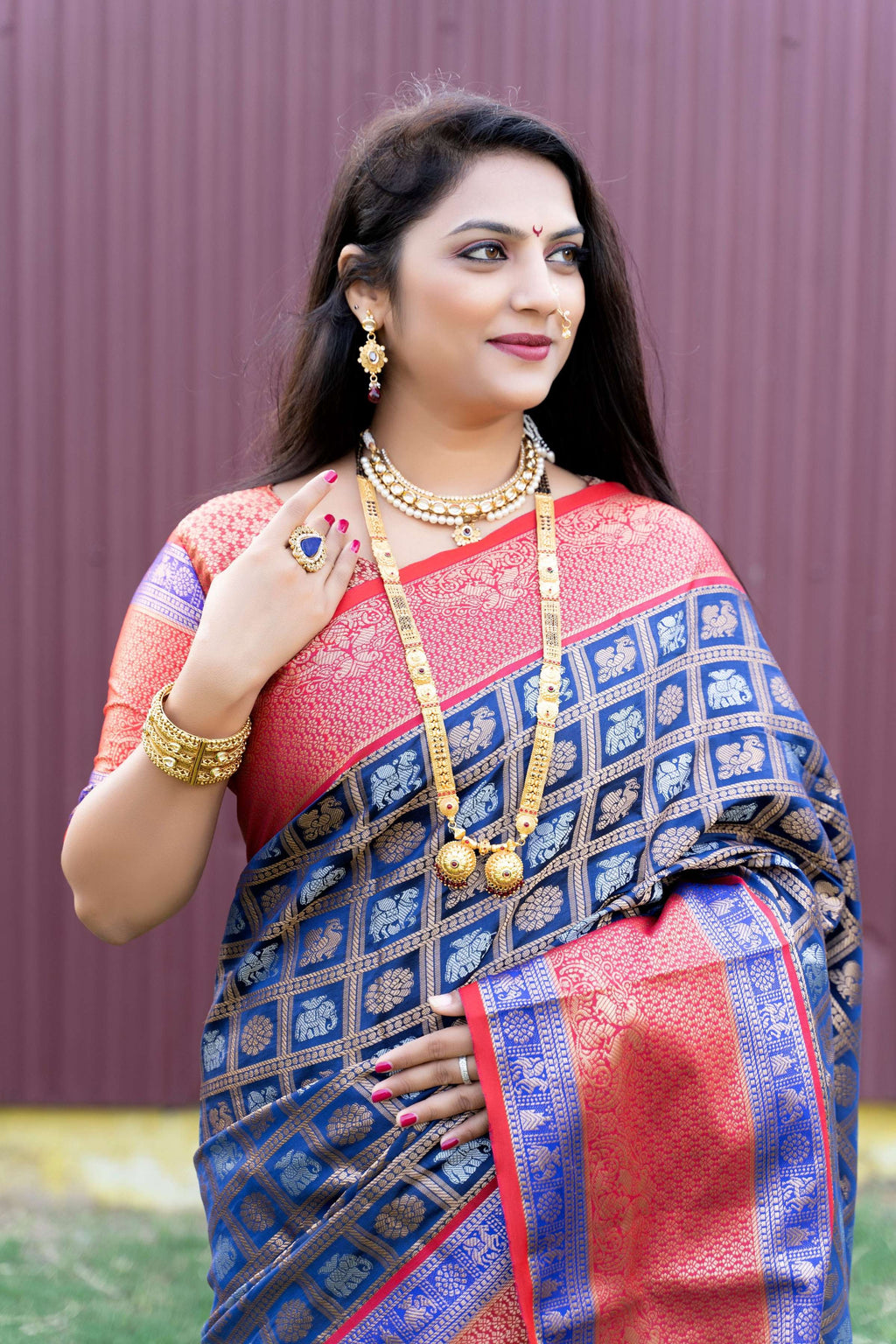 Jyoti Fashion Women's Blue Kanchipuram Silk Zari Woven Saree with Blouse