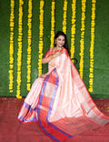 Jyoti Fashion Women's Peach Kanchipuram Silk Zari Woven Saree with Blouse