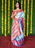Jyoti Fashion Women's Sky Blue Kanchipuram Silk Zari Woven Saree with Blouse