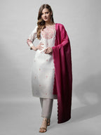 Jyoti Fashion Women's White Cotton Blend Embroidered Kurta Set