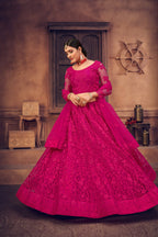 Jyoti Fashion Women's Rani Pink Net Thread Embroidered Designer Lehenga Choli Set