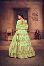 Jyoti Fashion Women's Pista Green Taffeta Silk Thread Embroidered Designer Lehenga Choli Set
