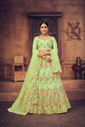 Jyoti Fashion Women's Pista Green Taffeta Silk Thread Embroidered Designer Lehenga Choli Set