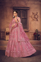 Jyoti Fashion Women's Dusty Pink Net Thread Embroidered Designer Lehenga Choli Set