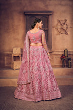 Jyoti Fashion Women's Dusty Pink Net Thread Embroidered Designer Lehenga Choli Set
