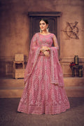 Jyoti Fashion Women's Dusty Pink Net Thread Embroidered Designer Lehenga Choli Set